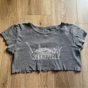 Brandy Melville John Galt Grey Nashville Graphic Cropped Baby Tee Raw Hem Y2K
